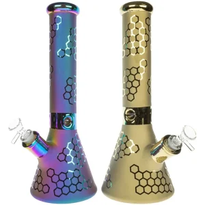Hillside Glass 36 cm Bong Béaker Nid d&rsquo;Abeille Métallique