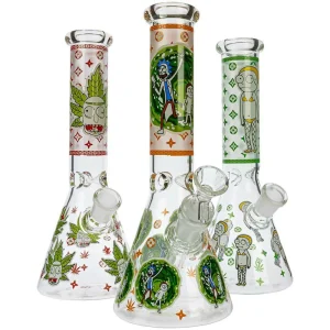 Hillside Glass 25 cm Bong Béaker Phosphorescent Motif Rick and Morty, Motifs Assortis